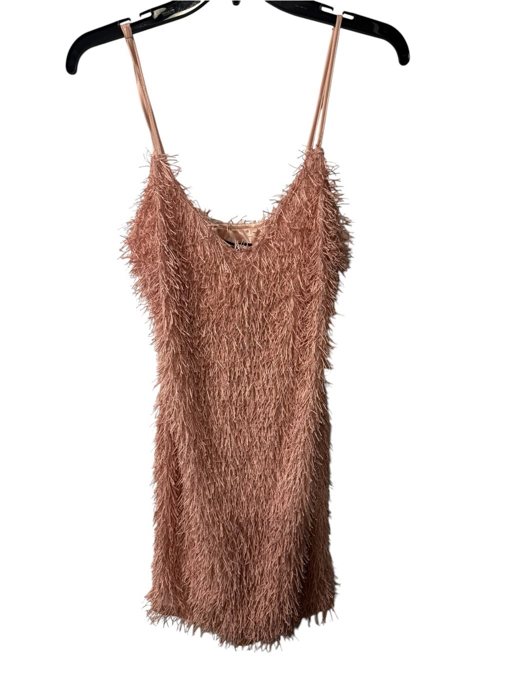 Women’s Fashion Nova pink/blush fringe mini dress NWT Size Large